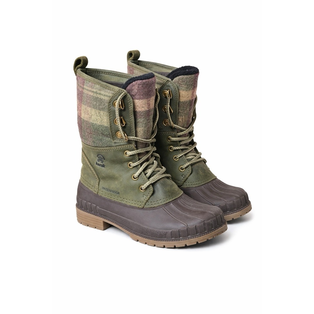 Kamik Thinsulate Waterproof Winter‎ Boots Women's Size 6 Green Plaid Duck